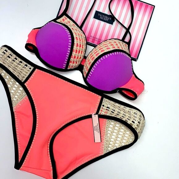 🔥🏖VICTORIA SECRET swimsuit the fabulous push-up /cheeky 34C//L New - Picture 1 of 6